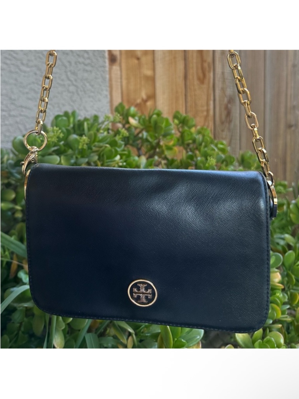 TORY BURCH Black Crossbody Bag with Gold Chain